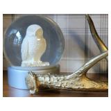 Golden Antler and Owl Snow Globe Décor