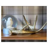 Golden Antler and Owl Snow Globe Décor