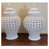 Pierced White Ceramic Ginger Jar, set of 2