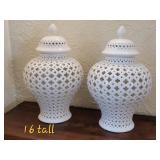 Pierced White Ceramic Ginger Jar, set of 2