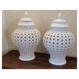 Pierced White Ceramic Ginger Jar, set of 2