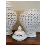Pierced White Ceramic Ginger Jar, set of 2