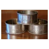 Antique Sterling Silver Napkin Rings ~ Emma * Chas * Gus, grams