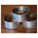 Antique Sterling Silver Napkin Rings ~ Emma * Chas * Gus, grams
