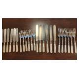 Sterling Banded Mother of Pearl Handled Luncheon and Dinner Flatware Service