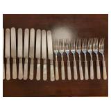 Sterling Banded Mother of Pearl Handled Knife & Fork Service
