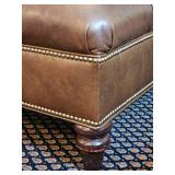 Handsome Tufted Leather Ottoman with Tack Boarders
