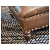Handsome Tufted Leather Ottoman with Tack Boarders