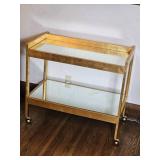 Fenton Mirrored Gold Gilt Bar Cart  Beveled Mirror Shelving