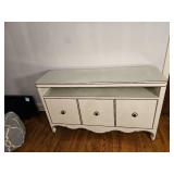 Bernhardt Furniture Entertainment Consol Features Burlap Upholstery & Brass Tac Edgework