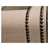 Bernhardt Furniture Entertainment Consol Features Burlap Upholstery & Brass Tac Edgework