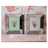 Striking Red Coral Botanical Print Pair in Mirrored Frames