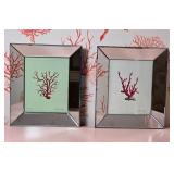 Striking Red Coral Botanical Print Pair in Mirrored Frames