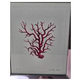 Striking Red Coral Botanical Print Pair in Mirrored Frames