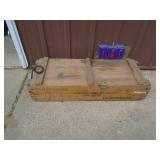 105 mm wood ammo case. Good condition. As shown.