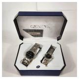 New His And Hers Geneva Watches Black Face Silver Band With Box