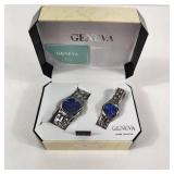 New His And Hers Geneva Watches Blue Face Silver Bands With Box