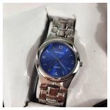 New His And Hers Geneva Watches Blue Face Silver Bands With Box