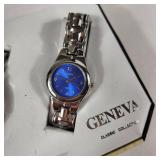 New His And Hers Geneva Watches Blue Face Silver Bands With Box