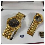 New His And Hers Geneva Watches Black Face Gold Bands With Box