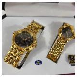 New His And Hers Geneva Watches Black Face Gold Bands With Box