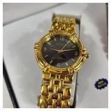 New His And Hers Geneva Watches Black Face Gold Bands With Box