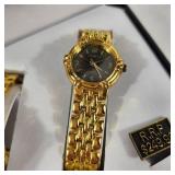 New His And Hers Geneva Watches Black Face Gold Bands With Box