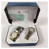 New His And Hers Geneva Watches White Face Gold/Silver Band With Box