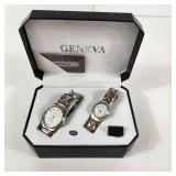New His And Hers Geneva Watches White Face Silver Band With Box