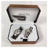 New His And Hers Geneva Watch Set Silver Band White Face With Box