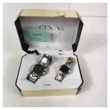 New His And Hers Geneva Watch Set Black Face Silver Band In Box