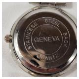 New His And Hers Geneva Watch Set Black Face Silver Band In Box