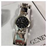 New His And Hers Geneva Watch Set Black Face Silver Band Quartz Stainless Steel Back