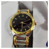 New His And Hers Geneva Watch Set Black Face Silver/Gold Band In Box Water Resistant Quartz Stainless Steel Back