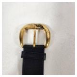 New Beautician/Barber Watch White Pearl Like Face Gold Hands Quartz Black Leather Band