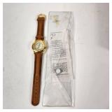 New Beautician/Barber Watch White Face Gold Hands Quartz  Leather Band