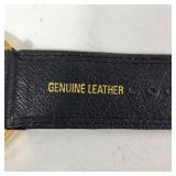 New Beautician/Barber Watch White Pearl Like Face Gold Hands Quartz Black Leather Band