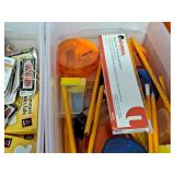 Lot of (2 Bins) Office Supplies - Misc. Pencils, SIGN-HERE Stickers, Gummed Index Tabs