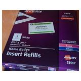 Shelf Lot - Photo Frame / Display Stands 8"x10" (x6), Avery Name Badge Insert Refills, 2x4 Labels, Avery Pin Style Name Badges