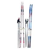 Two Pairs of Vintage Skis & Ski Poles- Trak Glide & Atomic Beta Brands