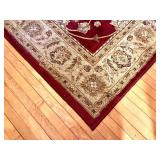 Vintage Chinese Chippendale Chinoiserie Style Mahogany Dining Table With Octagon Glass Top, 8 Chairs & Large Red Ornate Area Rug