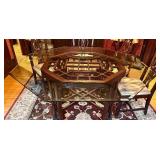 Vintage Chinese Chippendale Chinoiserie Style Mahogany Dining Table With Octagon Glass Top, 8 Chairs & Large Red Ornate Area Rug