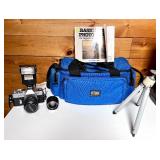 Vintage Mamiya Camera, Lens, Kiwi Camera Bag & Tripod