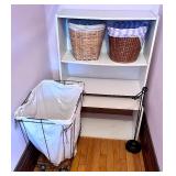 Laundry Hamper, White Shelves & Wicker Baskets