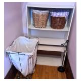 Laundry Hamper, White Shelves & Wicker Baskets