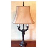 Pair of Modern Neoclassical Brown Resin Two Arm Candelabra Table Lamps - 31"