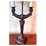 Pair of Modern Neoclassical Brown Resin Two Arm Candelabra Table Lamps - 31"