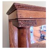 Antique Oak Chest of Drawers with Mirror, Display Shelves & Carved Wood Designs