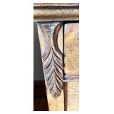 Antique Oak Chest of Drawers with Mirror, Display Shelves & Carved Wood Designs