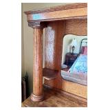 Antique Oak Chest of Drawers with Mirror, Display Shelves & Carved Wood Designs